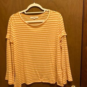Woman’s medium Loft yellow and white striped top. Machine washable